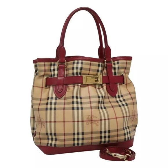 BURBERRY Nova Check Hand Bag PVC Leather 2way Beige - Picture 1 of 16